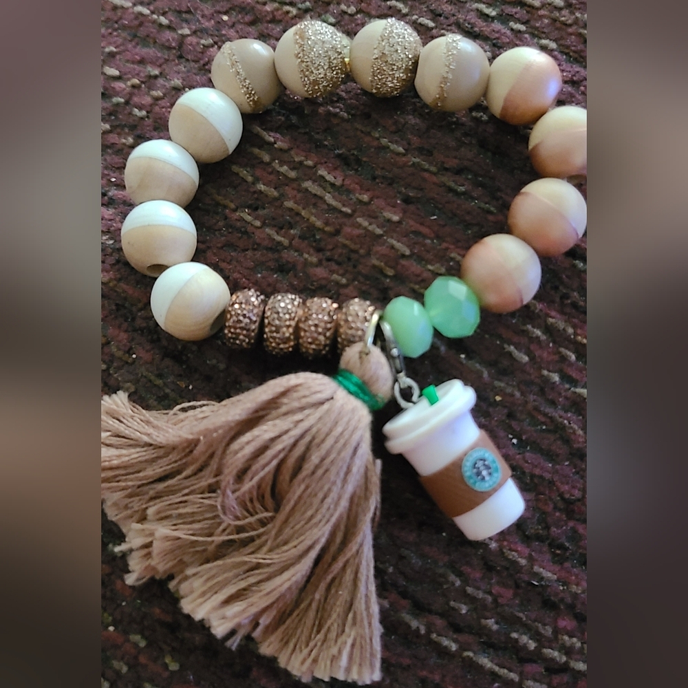 Handmade Chic Variety Beaded Stretch Starbucks Bracelet W/Tassel CupCharm
